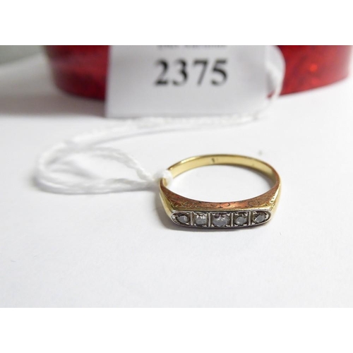 2375 - 18ct Yellow Gold Ring inset with 5 Small Diamonds, UK size K, 2.3g