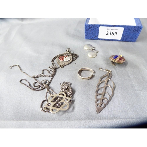 2389 - Box - Silver & White Metal Medallion, Chains, Pendants etc.