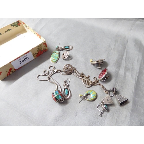 2400 - Small Box - Assorted Silver Earrings, Chains, Pendants etc, weighing approx 64.7g