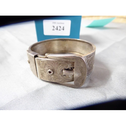 2424 - Engraved Chester Silver Buckle Bangle, weighing approx 27g