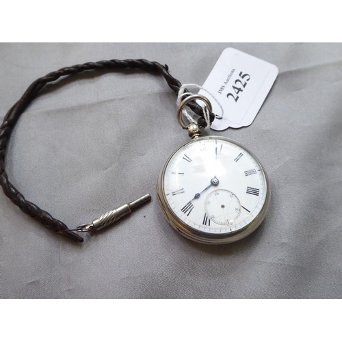 2425 - Silver Cased Gents Pocketwatch by Stewart Davidson Liverpool, complete with Braided Leather Guard St... 