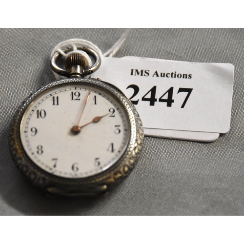 2447 - Antique Silver Fob Watch  with White Enamel Face.