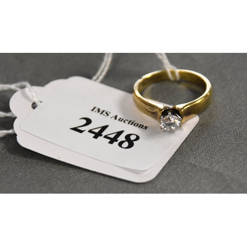 2448 - Gold Plate Solitaire Dress Ring, UK O.