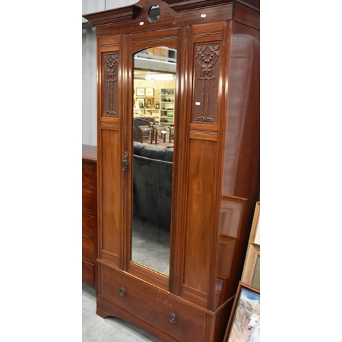 3008 - Mahogany Art Nouveau Mirror Door Wardrobe