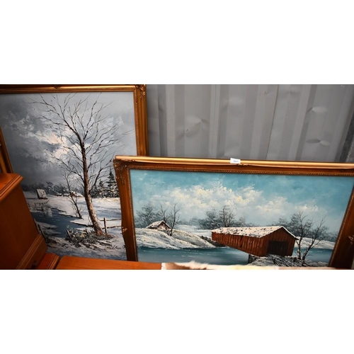 3013 - Two Gilt Framed Oil Paintings, Winter Landscapes