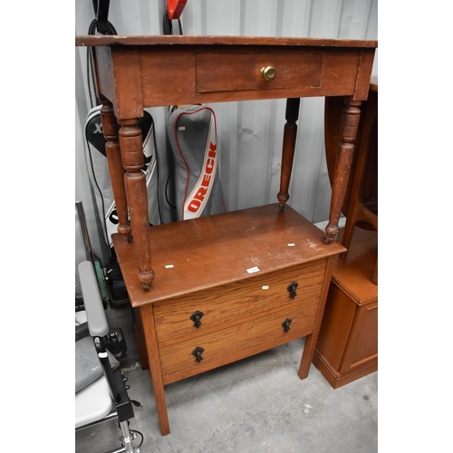 3025 - Victorian Pine Side Table and an Oak Two Drawer Chest