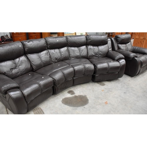 3049 - Brown Leather Reclining Corner Sofa & Chair