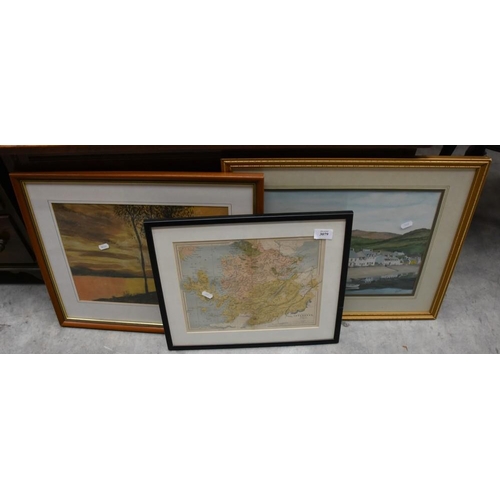 3079 - Assorted Paintings & Map