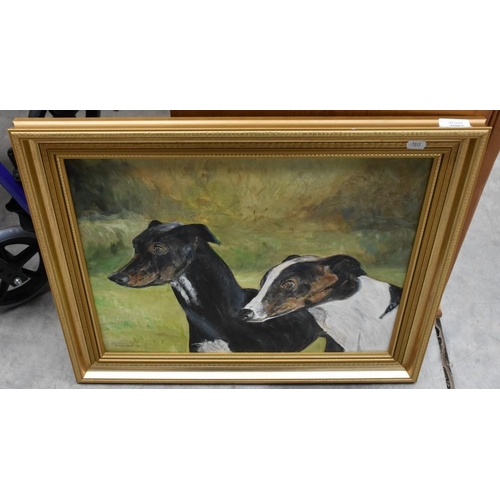 3083 - Gilt Framed Oil on Board - Greyhounds