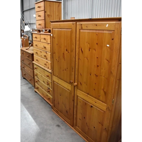 3108 - Pine Wardrobe, 4 Drawer Chest, 2 Over 3 Drawer Chest & Bedside