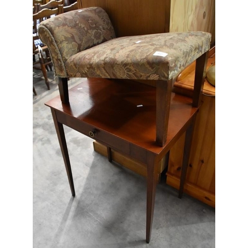 3117 - Edwardian Mahogany Side Table & Vintage Gout Stool