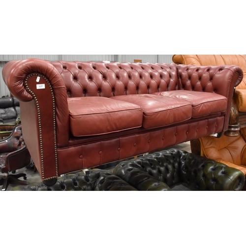 3127 - Oxblood Leather Chesterfield Style 3 Seat Sofa