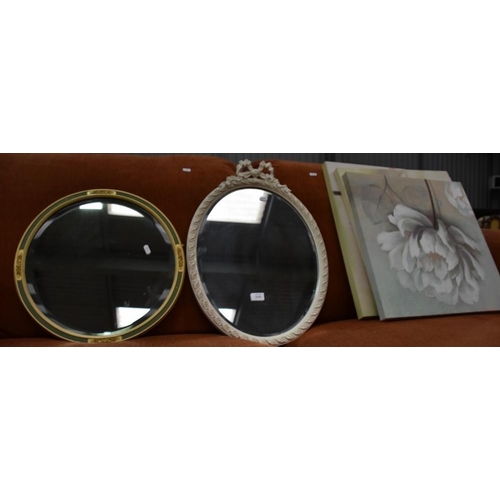 3141 - 2 Bevelled Wall Mirrors & 3 Block Prints