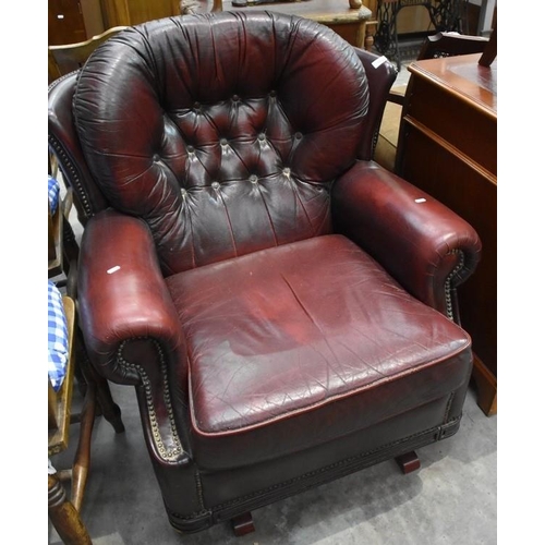 3149 - Oxblood Leather Chesterfield Style  Rocking Chair