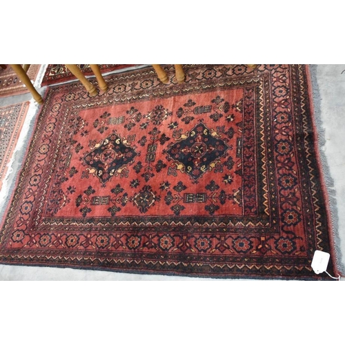 3164 - Antique Fringed & Border Geometric Rug on Red Ground 107cm x 147cm