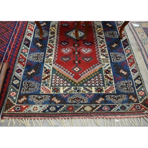 3173 - Fringed & Border Geometric Rug on Blue & Red Ground 120cm x 195cm