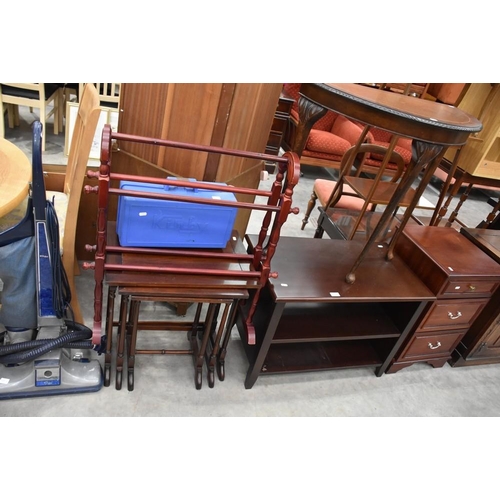 3182 - Mahogany Nest of Tables, Coffee Table, Half Moon Table, Bedside, Towel Rail & Kirby Vacuum