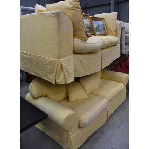 3187 - Yellow Fabric Loose Covered 2 Seater & 3 Seater Sofas