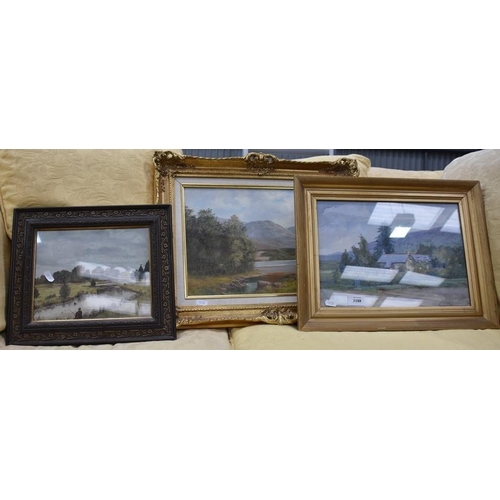 3188 - Gilt Framed Oil Painting - Highland Landscape, Watercolour - Rural Mansion House & Oil Painting - Fi... 