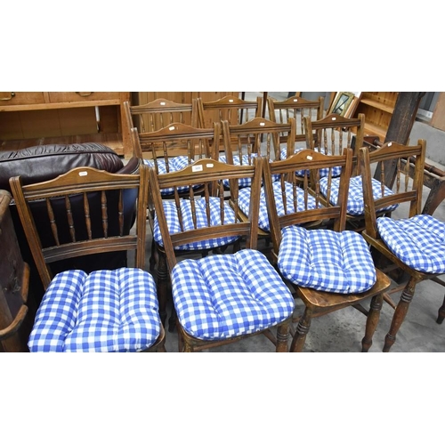 3193 - 10 Vintage Pine Dining Chairs & Cushions