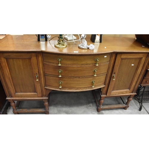 3198 - Edwardian Oak Bow Front Sideboard