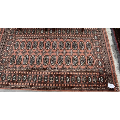 3213 - Bokhara Fringed & Bordered Rug on Orange Ground 158cm x 94cm