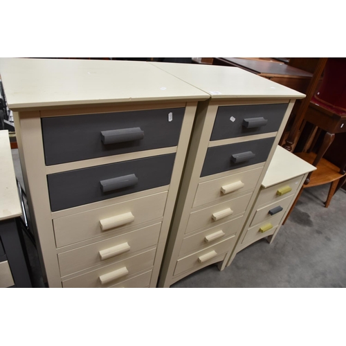 3250 - Pair of Painted Slim 6 Drawer Chests & 3 Drawer Bedside