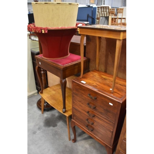 3251 - Pine Music Cabinet, Mahogany Standard Lamp, Oak Coffee Table, Piano Stool & Workbox