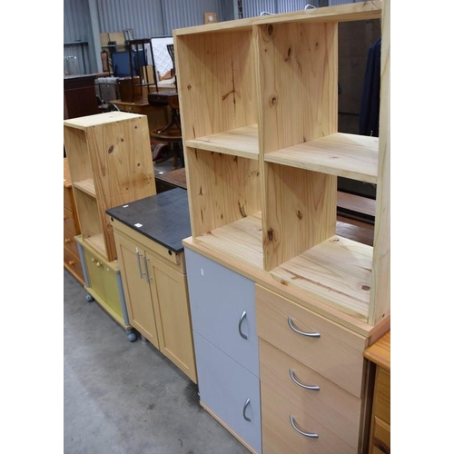 3258 - 2 Pine Bookcases, TV Cabinet, Kitchen Cabinet & Chest of Drawers