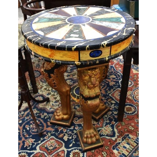 3271 - Circular Hall Table in the Italian Style supported on Three Leonine Legs, the top painted with repre... 