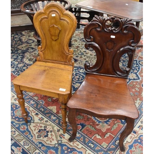 3276 - Victorian Oak Hall Chair & Mahogany Hall Chair