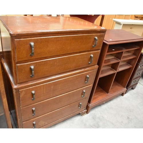 3287 - Vintage Oak 5 Drawer Chest & LP Record Storage Cabinet