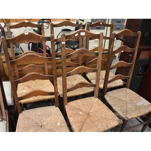 3323 - Six Pine Ladderback Dining Chairs