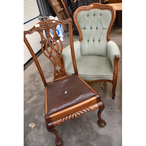 3491 - Mahogany Framed Armchair and Mahogany Dining Chair