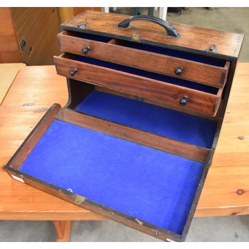 3494 - Vintage Oak tool Box with 2 Internal Drawers