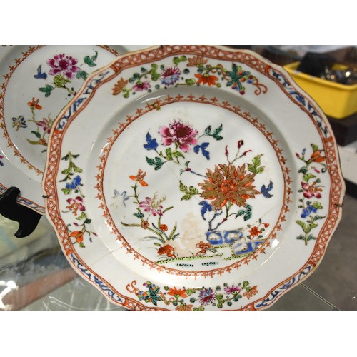 2036 - Six Pieces of Antique Chinese Famille Rose Porcelain, Painted with colourful flowers and foliage, on... 