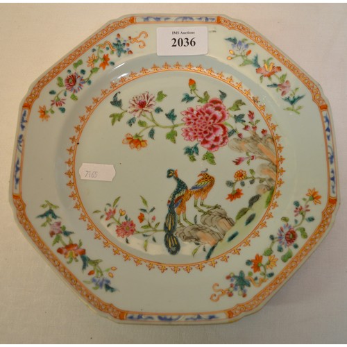 2036 - Six Pieces of Antique Chinese Famille Rose Porcelain, Painted with colourful flowers and foliage, on... 