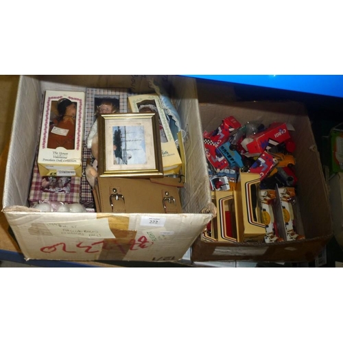 222 - Figurines, Vintage Toy Cars, Assorted Dolls etc