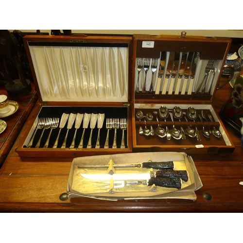 542 - Assorted Flatware including Horn Handled Carving Set