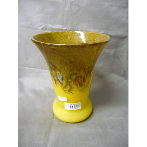 1139 - Yellow Trumpet Shaped Vasart Glass Vase - approx 19cm tall.