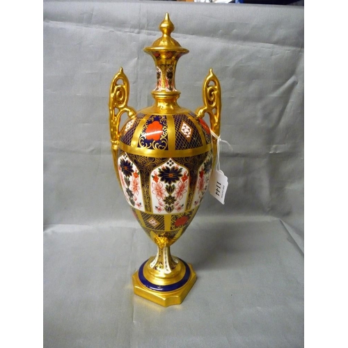 1144 - Royal Crown Derby Imari Pattern Urn Shaped Vase & Cover, approx 30cm tall.