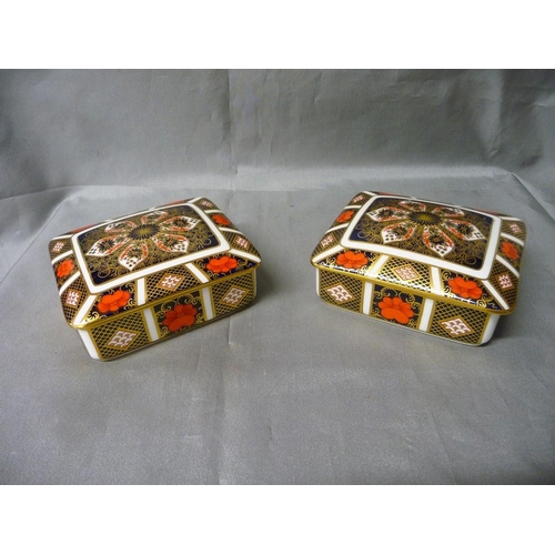 1145 - Pair of Royal Crown Derby Imari Pattern Trinket Boxes.