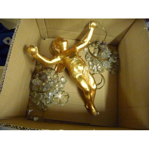 1155 - Vintage Gilded Cherub Light Fitting.