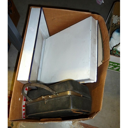 1254 - Box - Enamel Trays, Gladstone Type Bag etc.