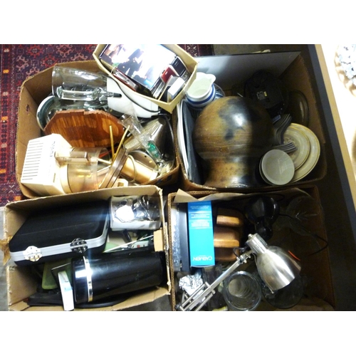 1257 - Four Boxes - Kitchenware, Lamps, Pottery Vase etc.