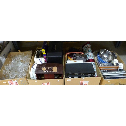 1269 - Four Boxes - Crystal Drinking Glasses, Radios, Kitchenware etc.