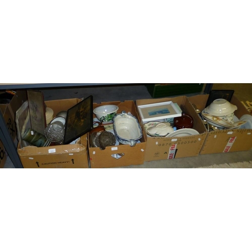 1271 - Four Boxes - Prints, Oil Lamp, Kitchenware etc.