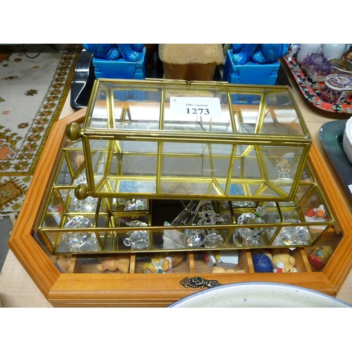 1273 - Three Display Cases, Crystal Animals, Teddy Bears etc.