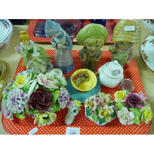 1281 - Three Floral Posies, Aynsley Cup & Saucer, Pottery Figures etc.