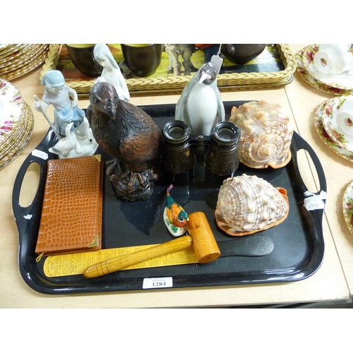 1284 - Tray Lot - Page Turners, Gavels, Sea Shells etc.